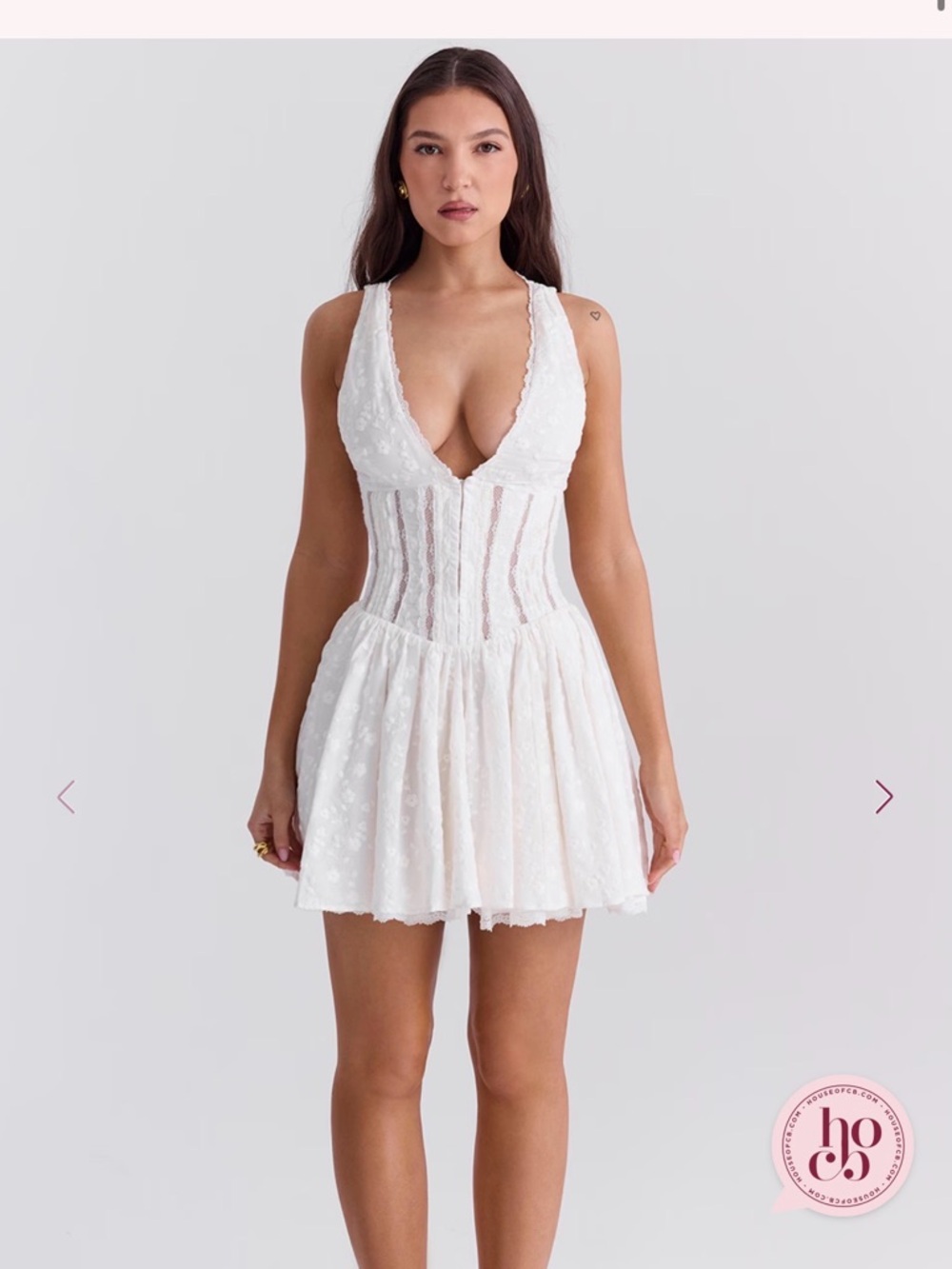 House of CB White Lace Plunge Corset Mini